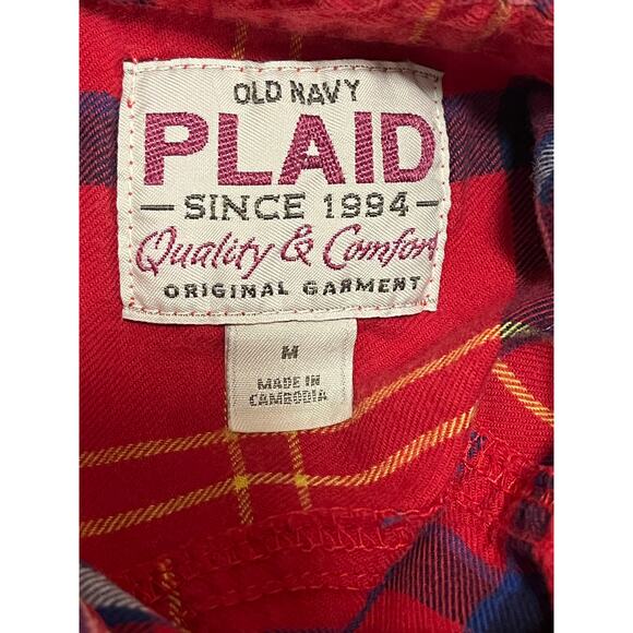 Old Navy Plaid Flannel Button Down Women's Size Medium Red Blue 100% Cotton - Picture 4 of 7